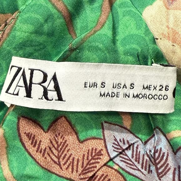 Zara Kelly Green Asian Floral Slip Dress Sz Small Sexy Bird Floral Print Silky - Picture 5 of 6